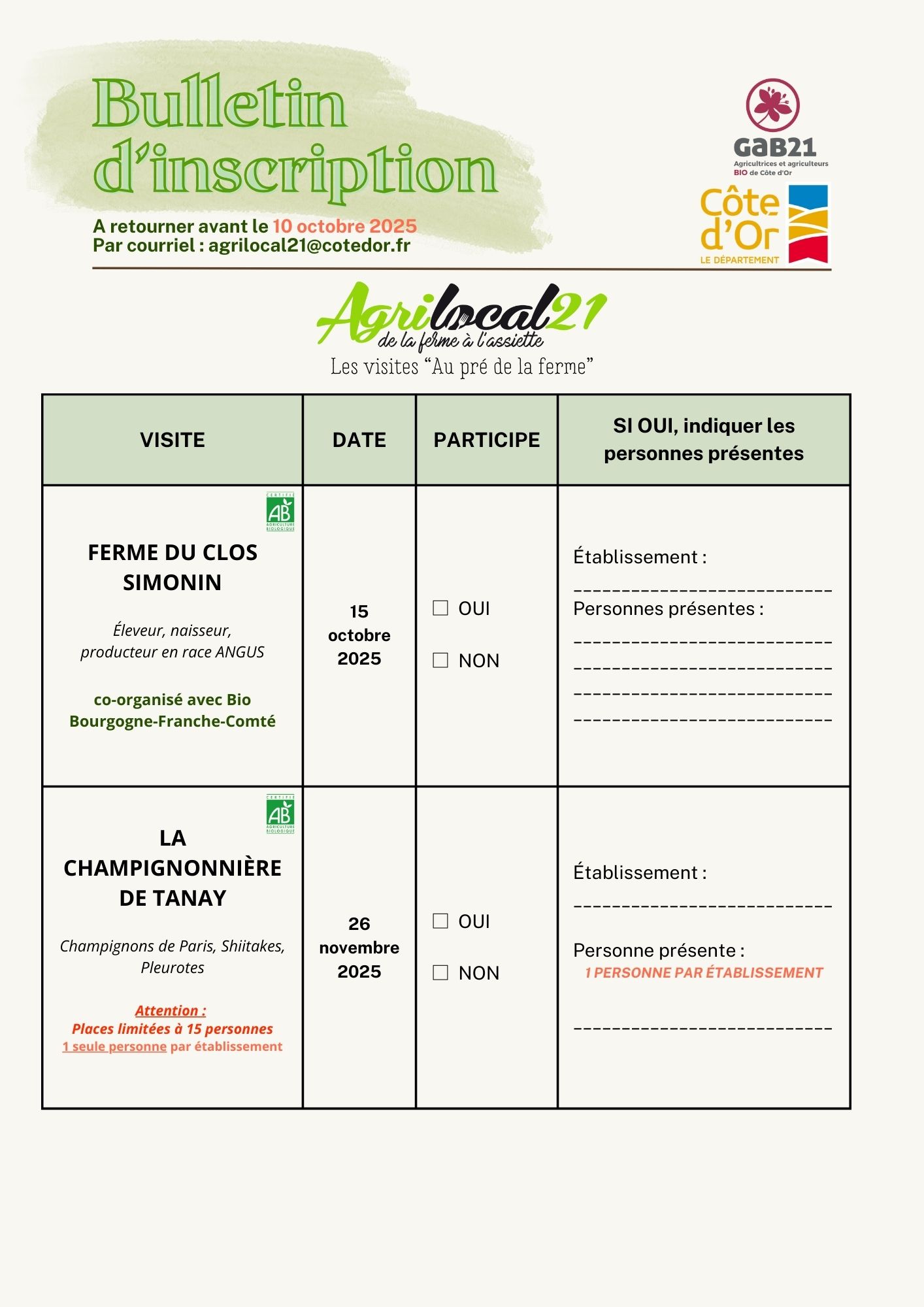 Bulletin d'inscription